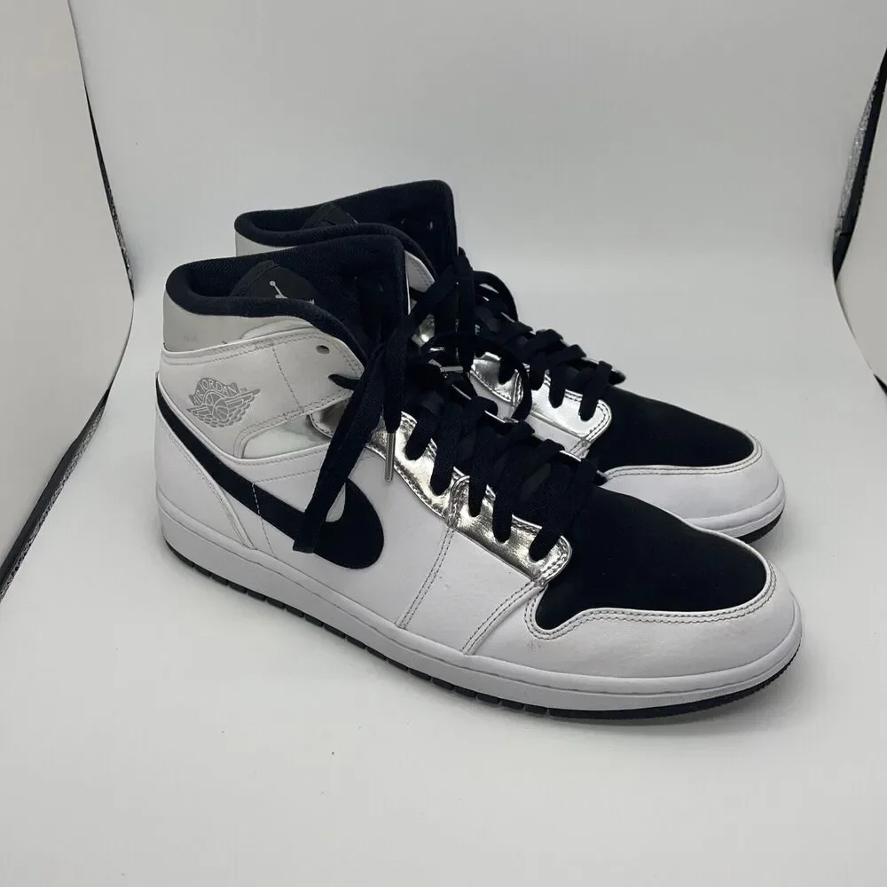 Air Jordan 1 Mid SE, Think 16 Alternate, White/Metallic Silver/Black 11.5
